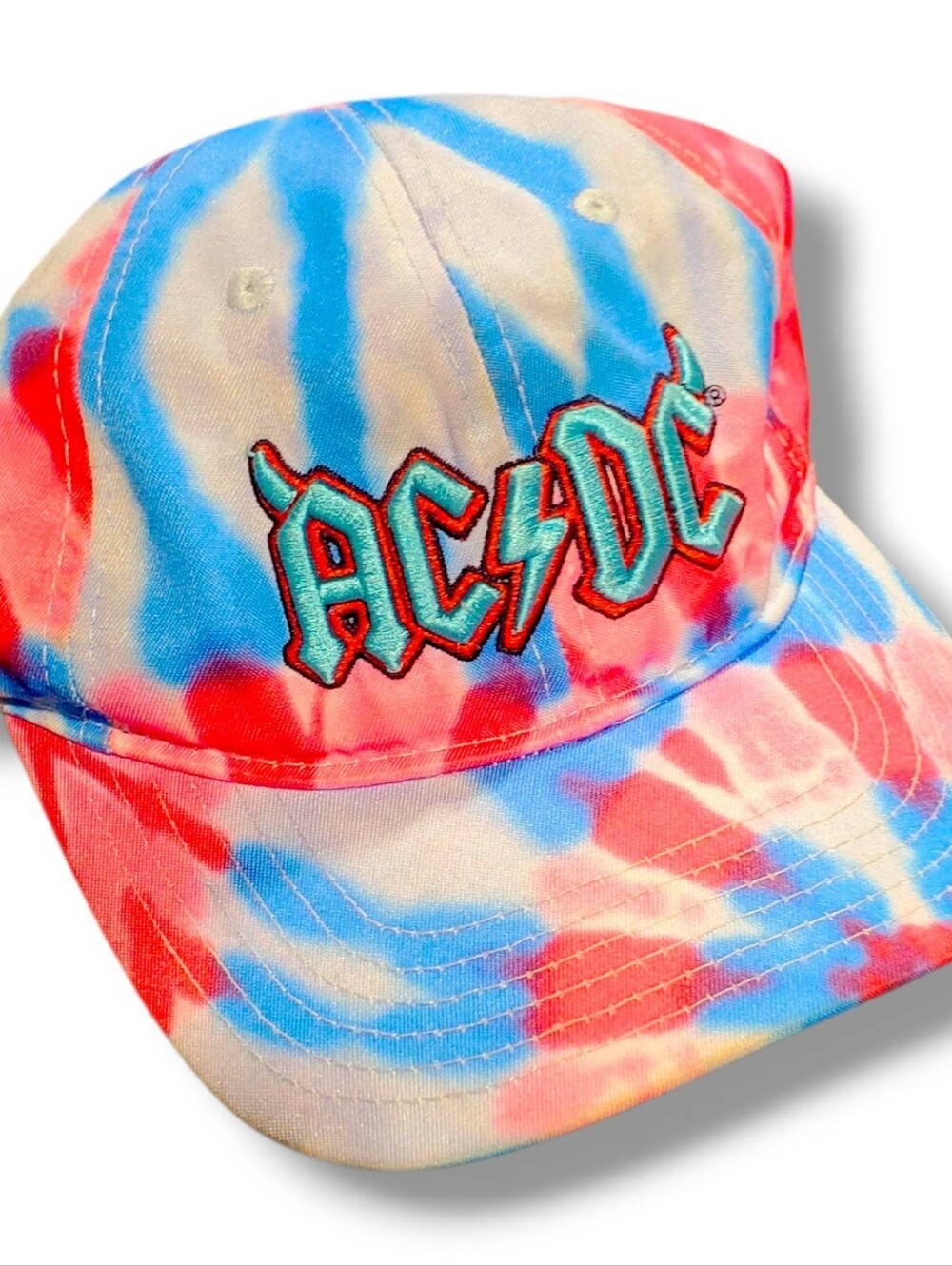 AC/DC New American Needle Rock and Roll Band 80's Tie Dye Era Hat Cap Red Blue